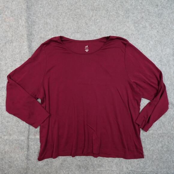 J. Jill Top Womens 4X Perfect Pima High Low Long Sleeve Tee Crew Neck Burgundy - Picture 1 of 9